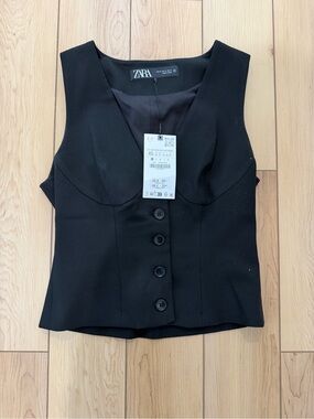 NWT Zara Black Tailored Button-Front Women's Vest XS